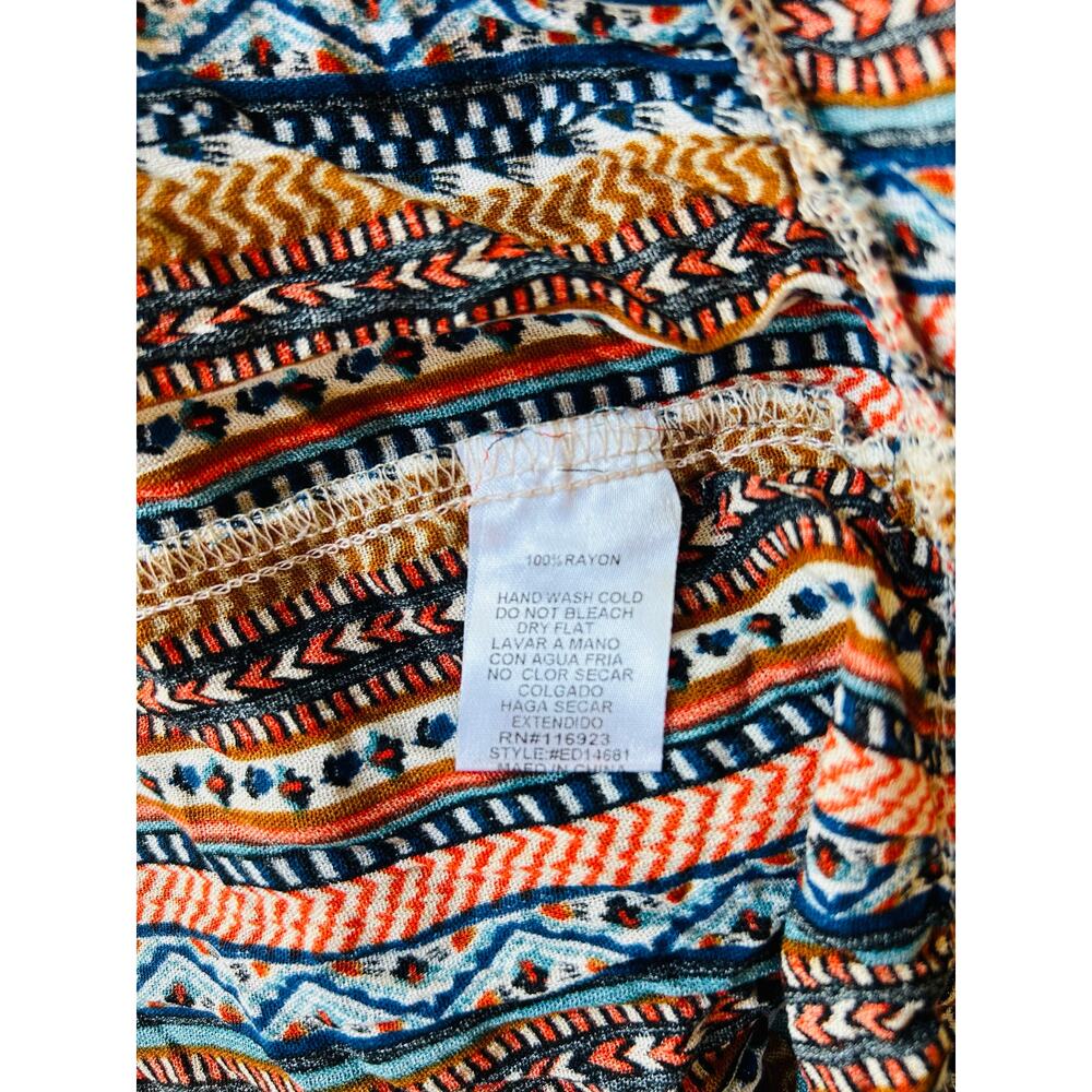 Easel Los Angeles Tiered Mini Dress Womens M Boho Rayon Tribal Print Pockets - Picture 7 of 9